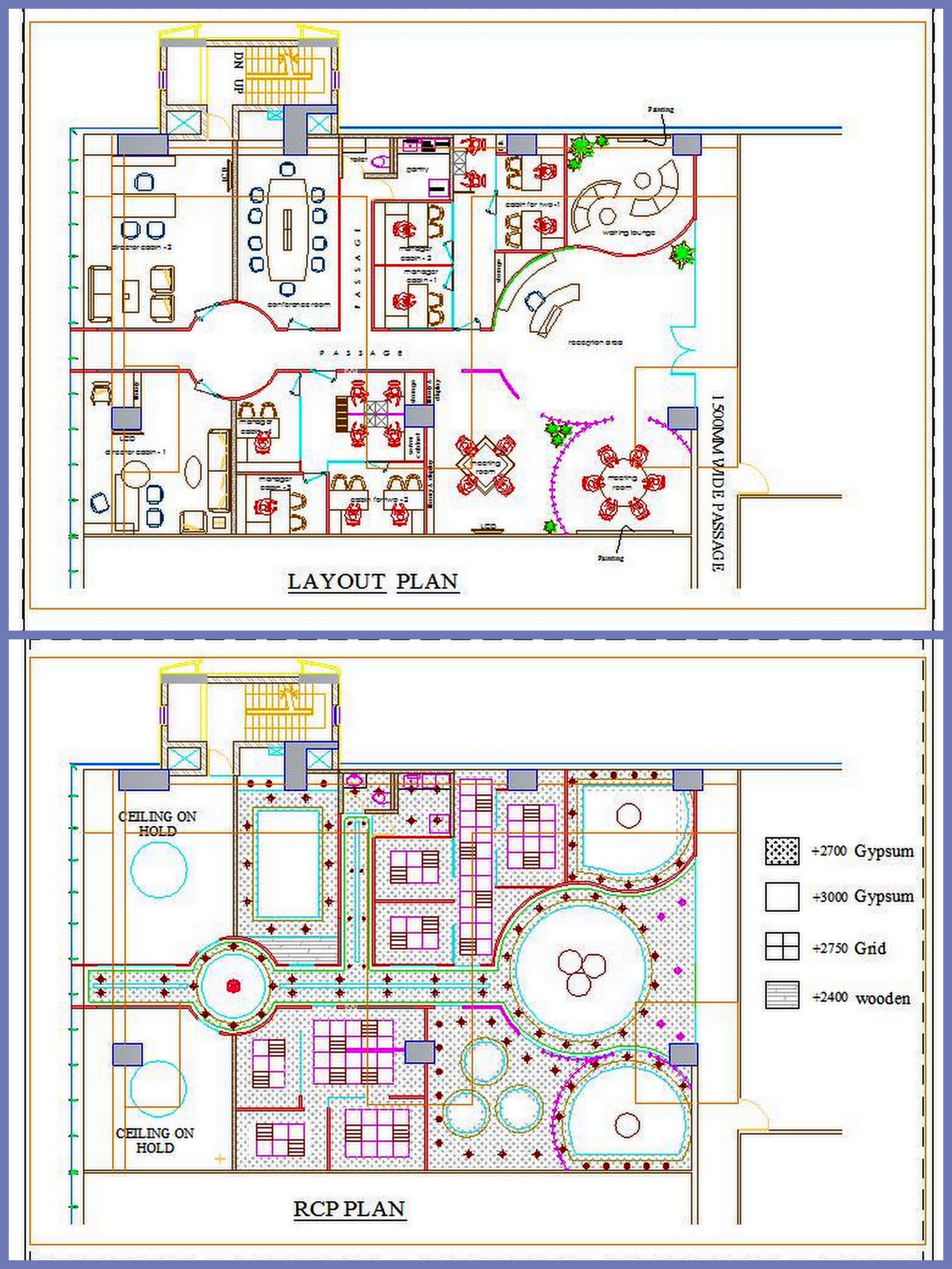 Modern Office Layout CAD 75'x50'- Design with Multiple Cabins